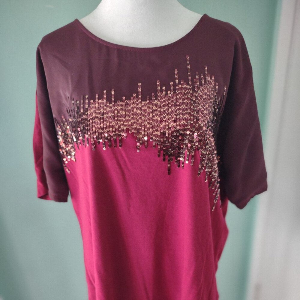 Coldwater Creek Maroon/Red Sequined Blouse Size L